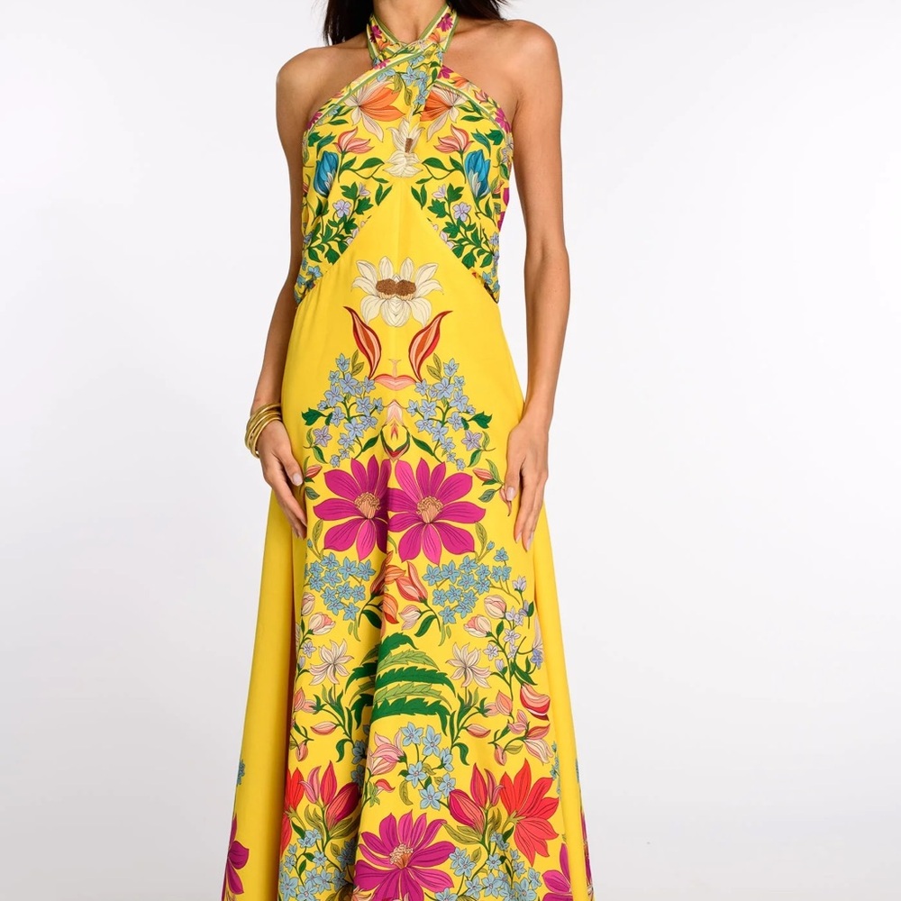 Yellow Floral Halter Maxi Dress